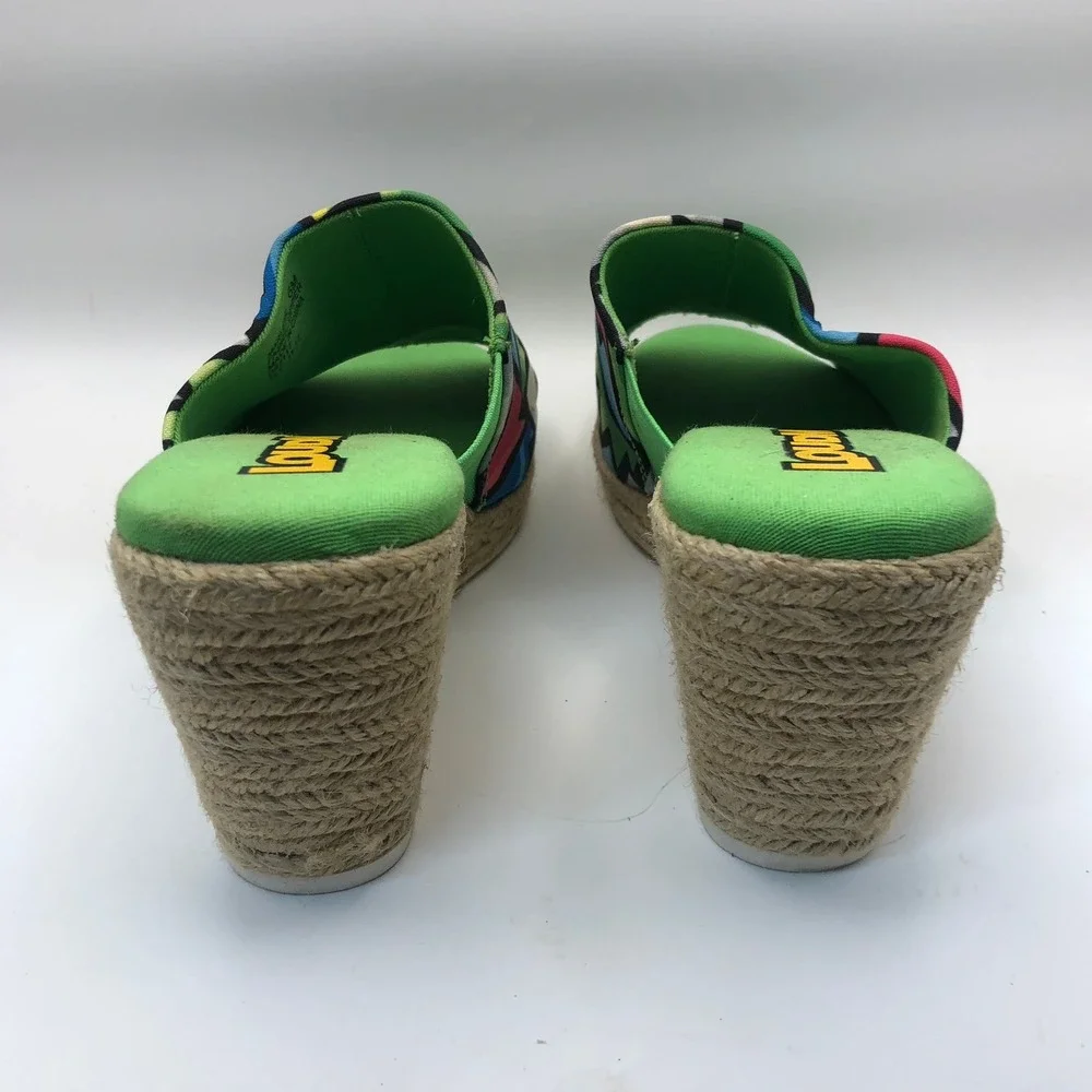 Loudmouth Marlene Womens‎ Green Geometric Print Espadrille Wedge Sandals Size 6M